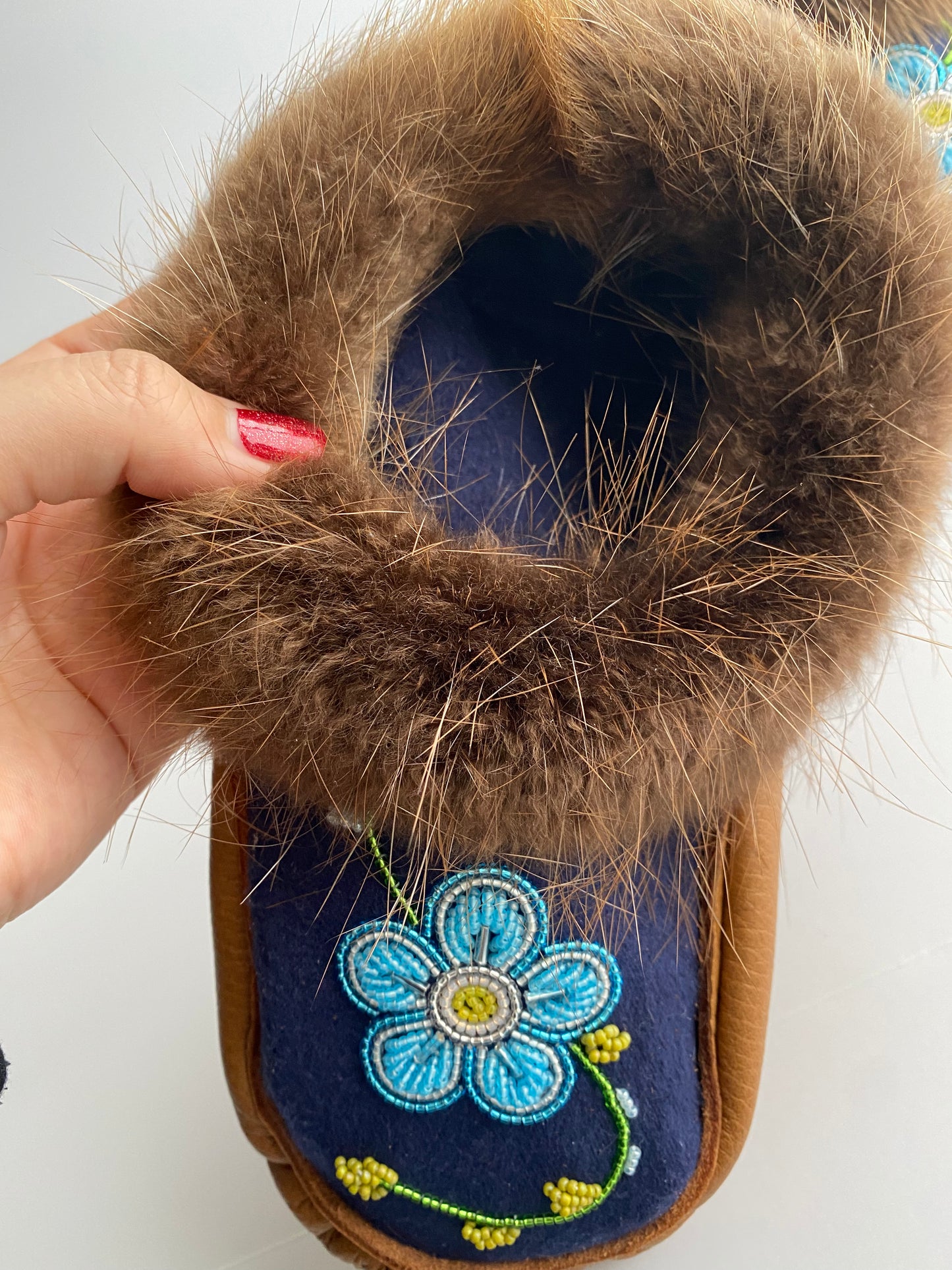 Handmade Moose Leather Moccasins with Beaver Fur Cuff
