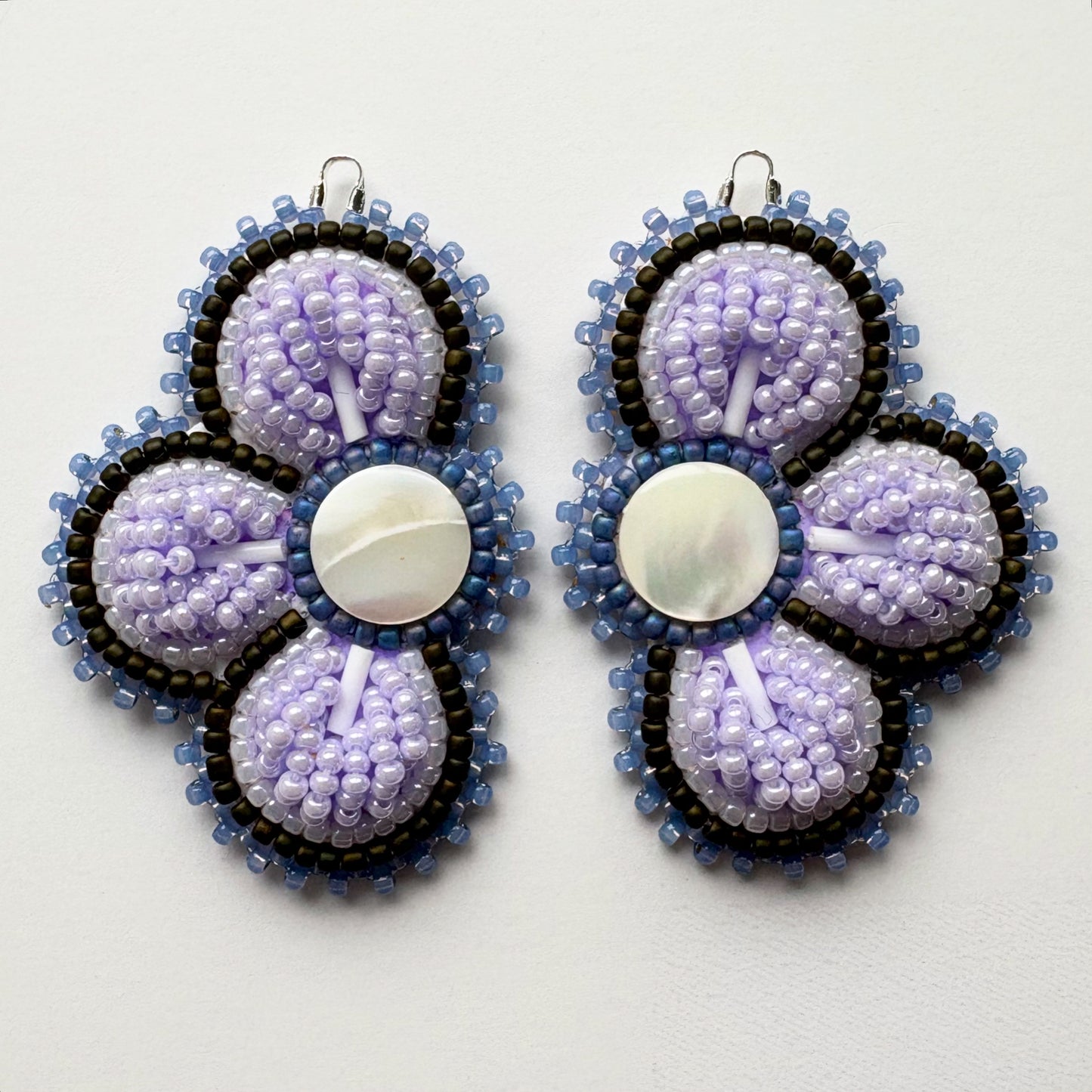 Handmade Haudenosaunee Raised Floral Beaded Earrings #37