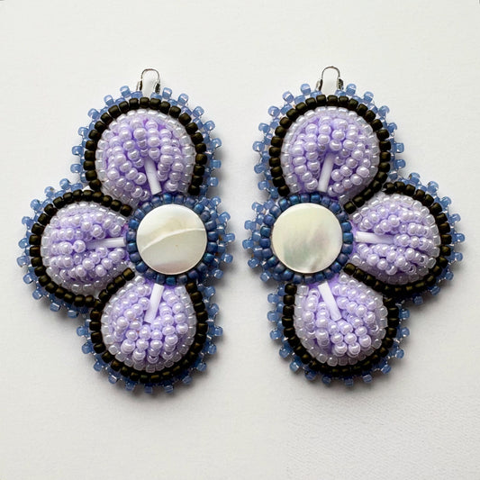 Handmade Haudenosaunee Raised Floral Beaded Earrings #37