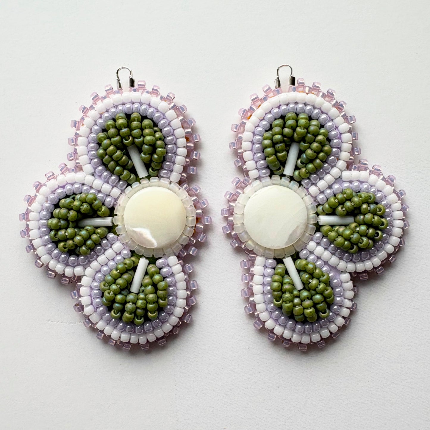 Handmade Haudenosaunee Raised Floral Beaded Earrings #39