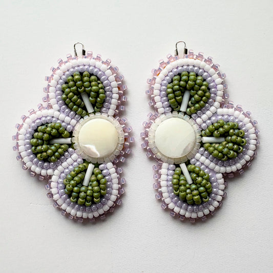 Handmade Haudenosaunee Raised Floral Beaded Earrings #39
