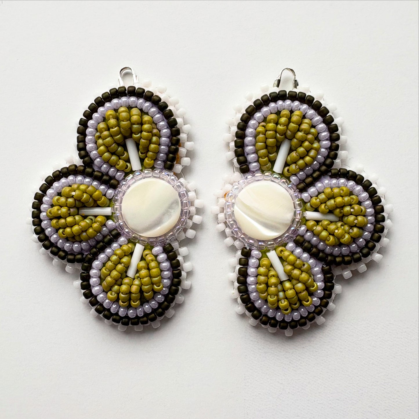 Handmade Haudenosaunee Raised Floral Beaded Earrings #38