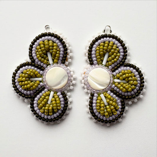 Handmade Haudenosaunee Raised Floral Beaded Earrings #38