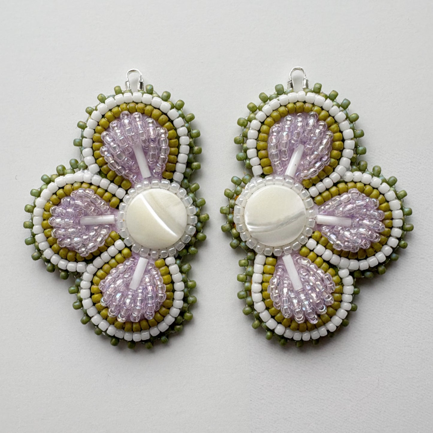 Handmade Haudenosaunee Raised Floral Beaded Earrings #41