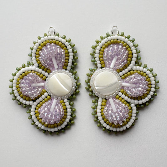 Handmade Haudenosaunee Raised Floral Beaded Earrings #41
