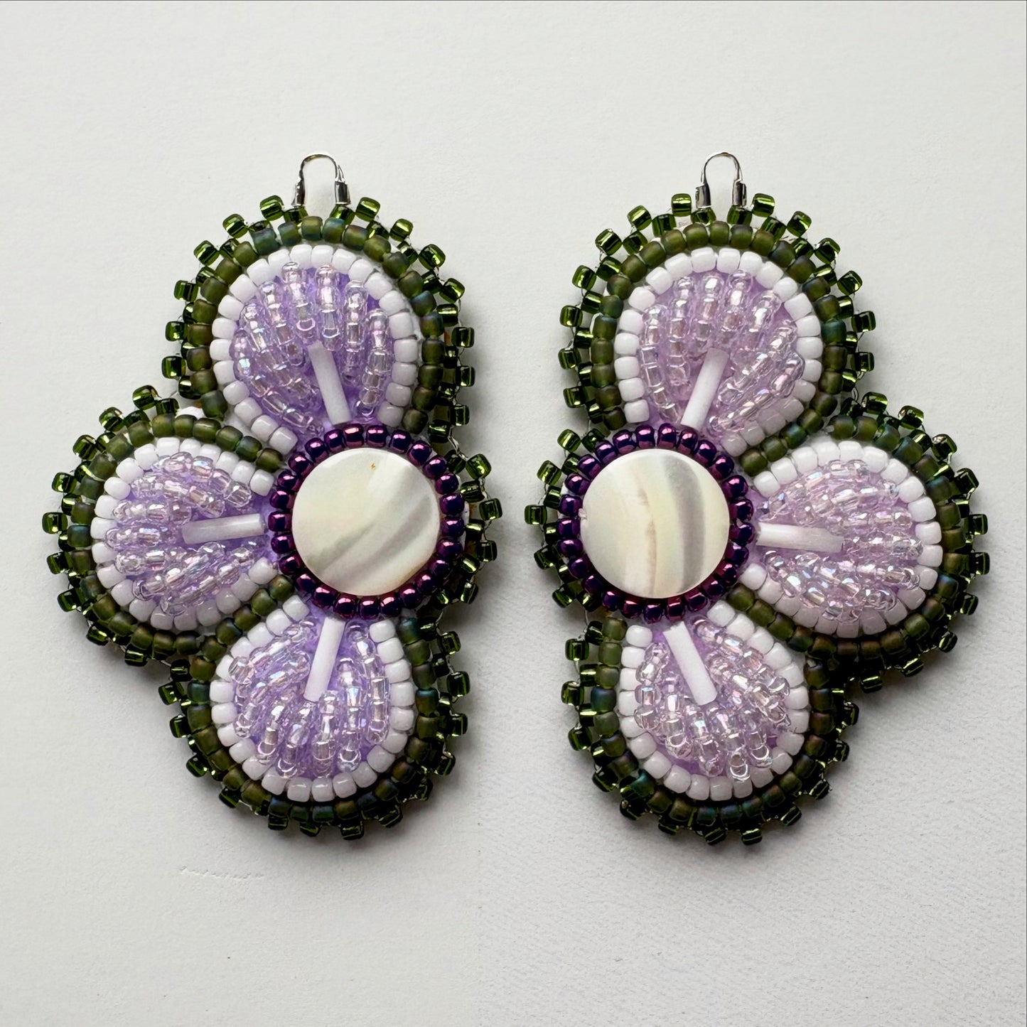 Handmade Haudenosaunee Raised Floral Beaded Earrings #42