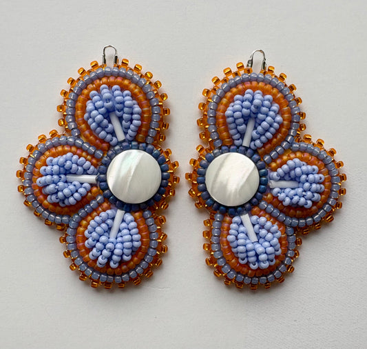 Handmade Haudenosaunee Raised Floral Beaded Earrings #40