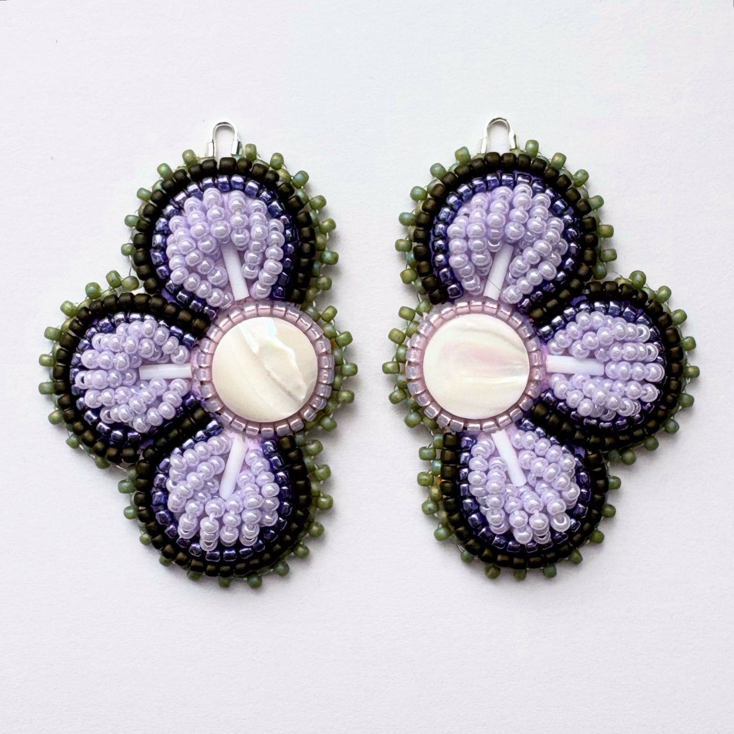 Handmade Haudenosaunee Raised Floral Beaded Earrings #36