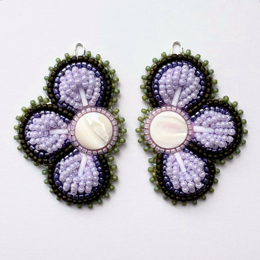 Handmade Haudenosaunee Raised Floral Beaded Earrings #36