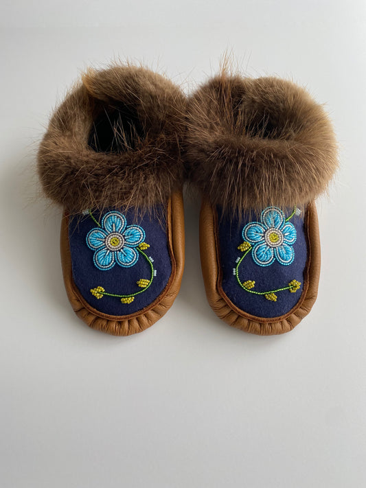 Handmade Moose Leather Moccasins with Beaver Fur Cuff