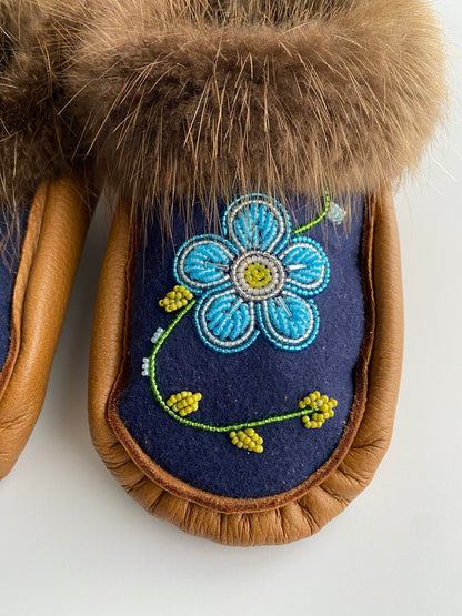 Handmade Moose Leather Moccasins with Beaver Fur Cuff