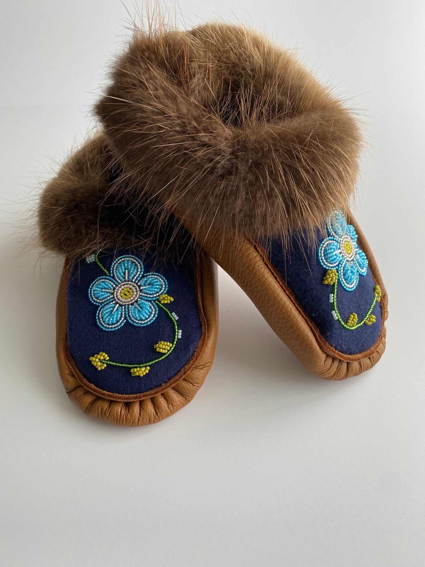 Handmade Moose Leather Moccasins with Beaver Fur Cuff