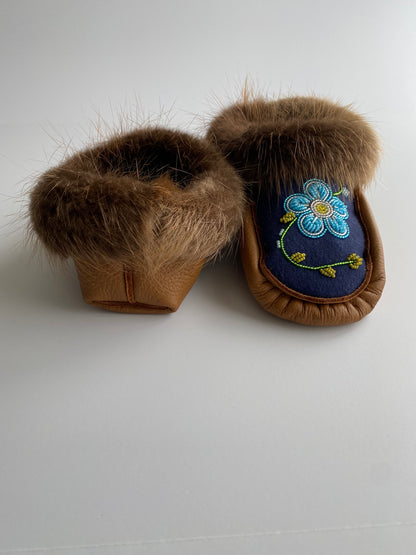 Handmade Moose Leather Moccasins with Beaver Fur Cuff