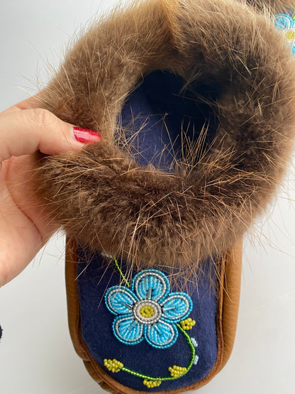 Handmade Moose Leather Moccasins with Beaver Fur Cuff